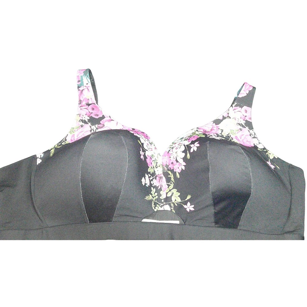 Cacique Floral Wireless Bra Black Pink Contoured Soft Cupโ Bralette 54C